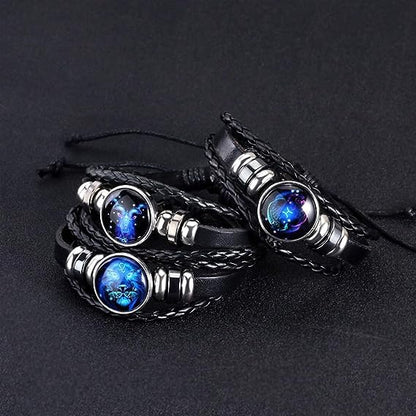 🔥Zodiac Constellation Guardian Black Leather Bracelet Adjustable 🔥