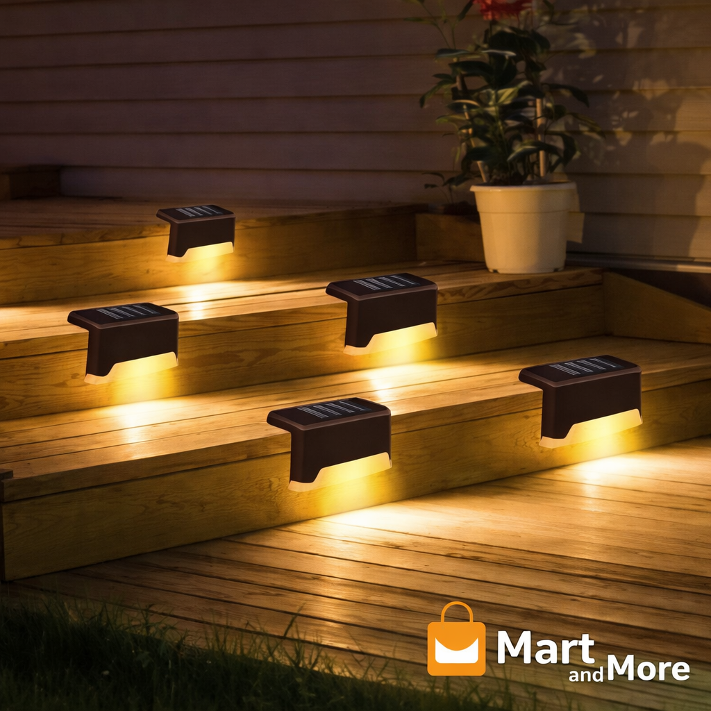 Solar Deck Lights Outdoor (4-Pack) – Waterproof LED Step Lights for Stairs, Garden, Fence | Auto On/Off | Mart and More